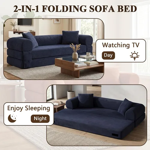 Vista 3 de Anwick Sofá cama convertible sin hueso de 80 pulgadas, sofá cama 3 en 1, tamaño Queen para sala de estar, estudio, apartamento, pana, espuma