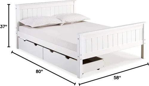 Vista 5 de Harmony - Cama de plataforma de madera tamaño matrimonial, blanco, dormitorio juvenil, pino brasileño (Pinus Taeda y Pinus Elliottis), cabecero