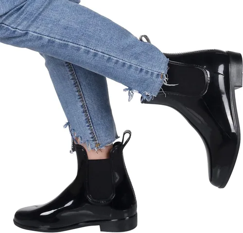 Vista 8 de Evshine - Botas de lluvia cortas para mujer, botas de lluvia de Chelsea ligeras, botas de goma impermeables