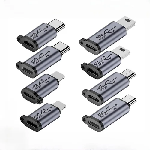 Vista 8 de Adaptador USB C, paquete de 4, 2 conectores C hembra a micro USB, 2 adaptadores USB C a mini USB macho de 5 pines, compatible con carga