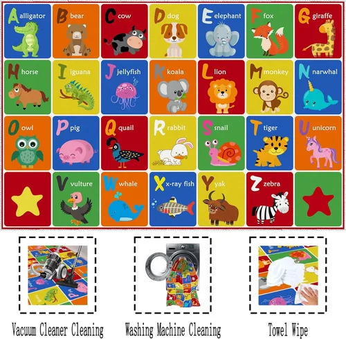 Vista 4 de ABC - Alfombra de animales del alfabeto, tapete educativo de juego de aprendizaje de letras para niños, tapete de piso para gatear en el dormitorio