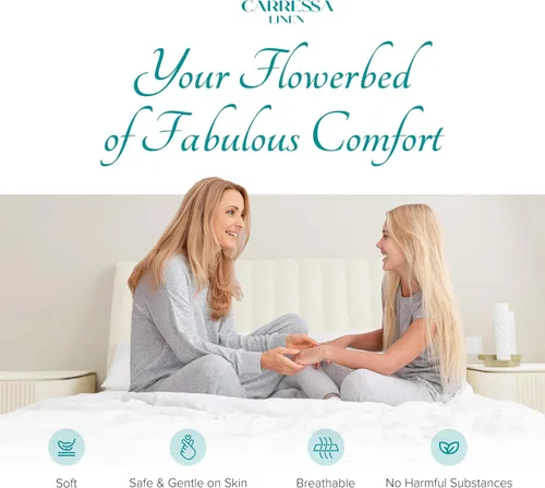 Vista 4 de Carressa Linen Sábana bajera ajustable 100% algodón tamaño individual solamente – Sábana bajera individual de algodón de 800 hilos, lujosamente