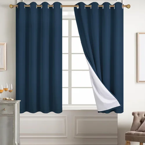 Vista 102 de Diraysid Cortinas 100% opacas de lino beige para dormitorio, con ojales, aislamiento térmico, cortinas de oscurecimiento de habitación