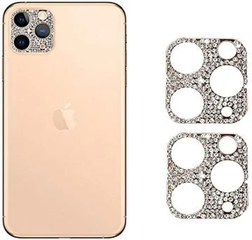 Vista 10 de Paquete de 2 protectores de lente de cámara con purpurina compatibles con iPhone 11 de metal con diamantes brillantes para lente de cámara (negro)
