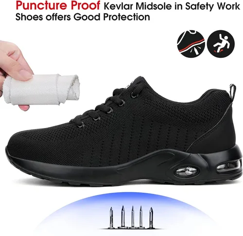 Vista 3 de Tinefiy Steel Toe Shoes for Women Lightweight Safety Shoes Air Cushion Comfortable Slip Resistant Indestructible Womens Puncture Proof Work Sneakers