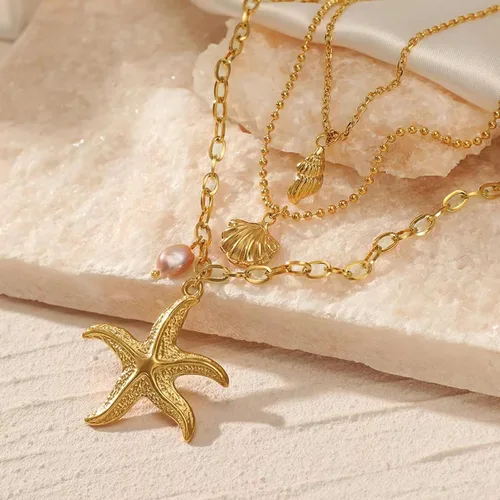 Vista 6 de Collar de concha marina de Your Always Charm para mujer, collar de concha ajustable con capas de encanto de concha marina para mujer, atuendos