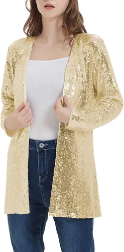 Vista 4 de Anna-Kaci Chaqueta de lentejuelas para mujer, chaqueta con frente abierto, chaqueta de fiesta, cóctel, ropa de abrigo, cárdigan