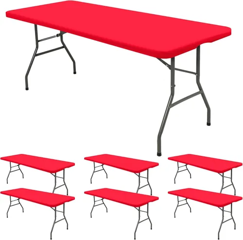 Vista 23 de 6 Pack de Manteles Ajustados para Mesas Rectangulares de 8 Pies, Cubierta de Mesa Aqua Azul Elástica para Picnic al Aire Libre, Paños de Mesa