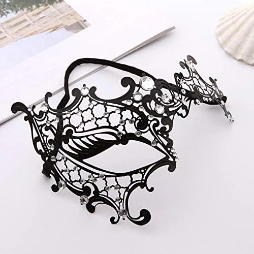 Vista 5 de FaceWood Máscara de mascarada para mujer, máscara de metal ultraligera brillante con diamantes de imitación veneciana, bonita fiesta, noche, baile