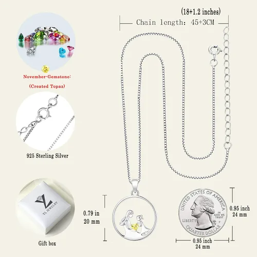 Vista 6 de YL Collar con colgante de corazón de plata de ley para madre e hijohija, regalo para mamás