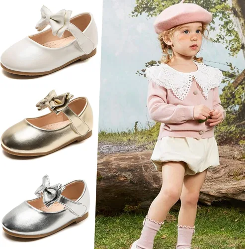 Vista 2 de DADAWEN Zapatos de vestir Mary Jane para niñas, con lazo frontal, bailarina, zapatos planos de princesa, boda, fiesta, escuela