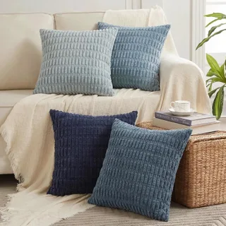 Fancy Homi - Juego de 4 fundas de almohada decorativas de otoño de color azul de 12 x 12 pulgadas para sofá, cama y silla, decoración moderna de