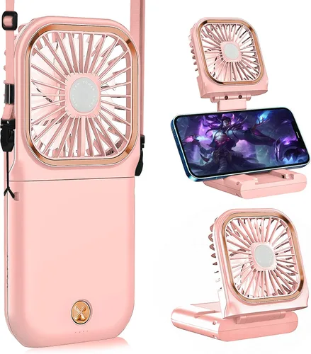 Vista 8 de Ventilador de mano portátil con soporte para teléfono, fuente de alimentación de 3000 mAh, ventilador de cuello recargable USB, ventilador pequeño