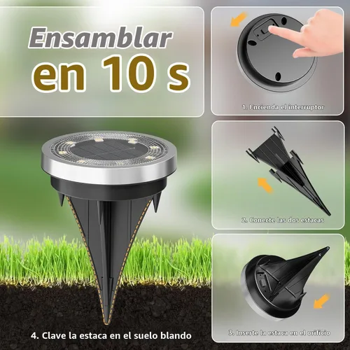 Vista 6 de INCX Luces solares de tierra, paquete de 10 luces solares impermeables para exteriores, luces solares de jardín, iluminación de paisaje para patio