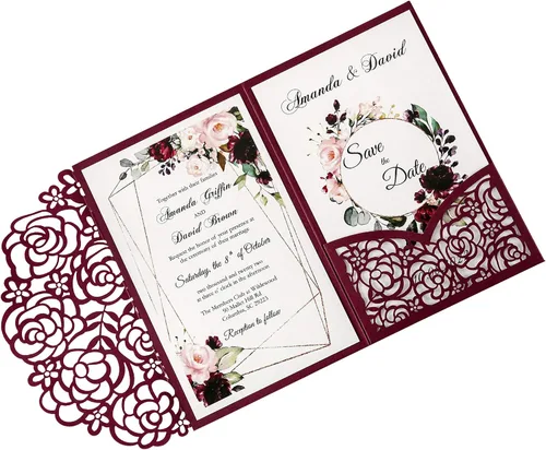 Vista 9 de Juego de 50 invitaciones de boda en blanco azul marino de 4.7 x 7 pulgadas, cortadas con láser, tarjetas de invitación de boda con sobres para boda