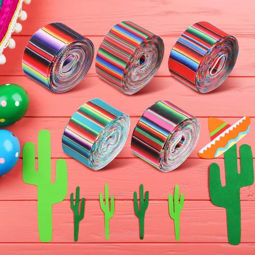 Vista 6 de WILLBOND 6 rollos de cintas de serape con rayas arcoíris mexicanas de 1 pulgada, cinta colorida de grogrén para fiestas, manualidades, decoración