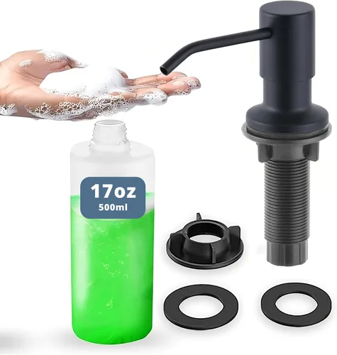Vista 11 de SBEN Juego de dispensador de jabón de cocina empotrado (botella recargable grande de 17 oz incluida) - Dispensador de jabón de acero inoxidable