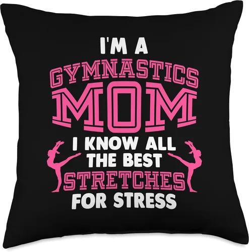 Vista 4 de Gymnastics Events Gymnast Fitness Aerobics Im A Gymnastics Mom I Know All The Best Stretches for Stress Throw Pillow, 16x16, Multicolor