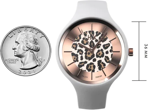 Vista 4 de H2X Reloj de pulsera para mujer, reloj de cuarzo resistente al agua con cara de estampado de leopardo de 1.417in, vidrio mineral, parte trasera