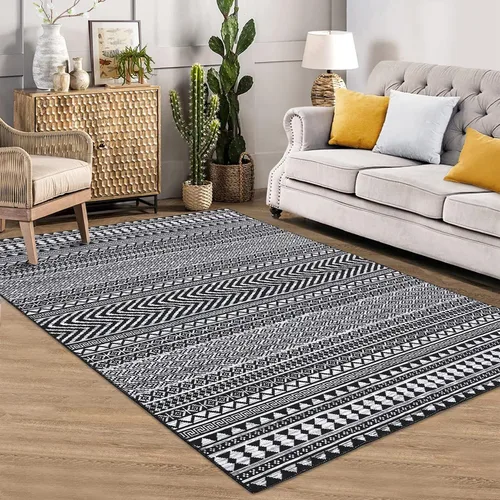 Vista 12 de Fashionwu Alfombra redonda geométrica gris de 4 pies, lavable a máquina, antideslizante, estilo moderno, tamaño adulto