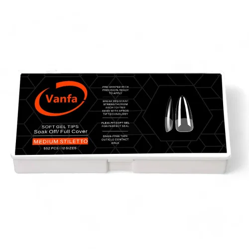 Vista 13 de Vanfa Punta de gel suave para extensiones de uñas, puntas de uñas a presión, puntas de cobertura completa (transparente - almendra mediana)