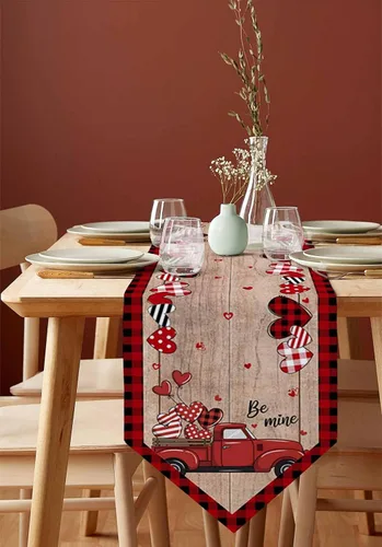 Vista 7 de Camino de mesa de camión para el día de San Valentín de 36 pulgadas de largo, antideslizantes, para mesa de comedor, diseño de corazón de amor