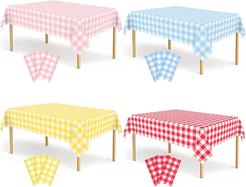 Vista 33 de Paquete de 2 manteles de plástico a cuadros en blanco y negro para fiestas, desechables de 54 x 108 pulgadas, mantel rectangular con bandera a