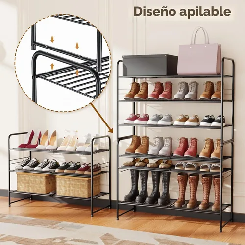 Vista 3 de Estante organizador de zapatos de acero inoxidable de metal Negro