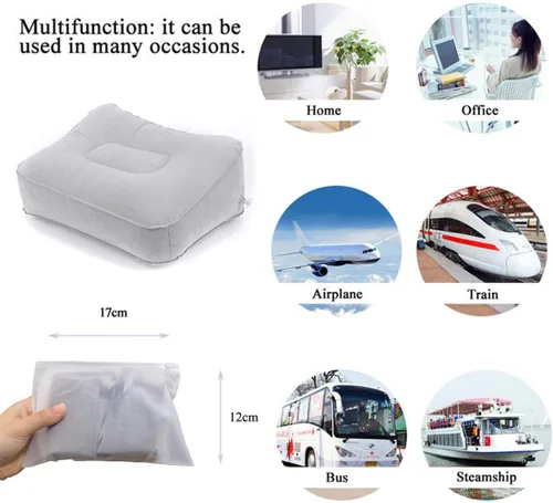 Vista 4 de Almohada inflable para descanso de pies, almohadilla para la cabeza, almohada de flocado suave, cojín de relajación para vuelos, otomanos con pierna