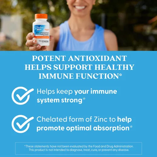 Vista 5 de Doctor's Best Bisglicinato de zinc de alta absorción, 50 mg de alta potencia que apoya la mejora del sistema inmunológico antioxidante VC, 90