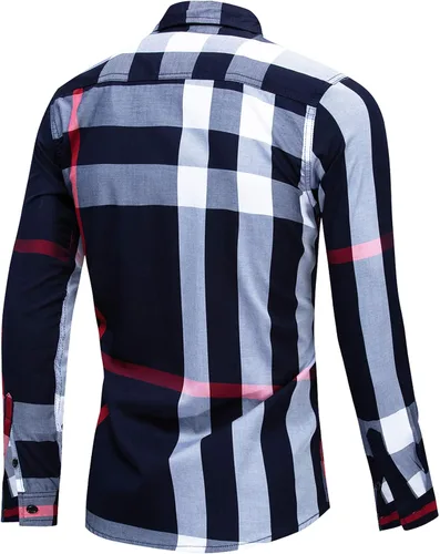 Vista 2 de FREDD MARSHALL Camisas de manga larga para hombre, 100% algodón, a cuadros