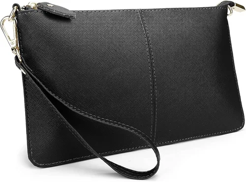 Vista 24 de YALUXE Women's Genuine Leather Wristlet Handbags Purses Clutch Wallet Bag 1- Correa de cuero blanco