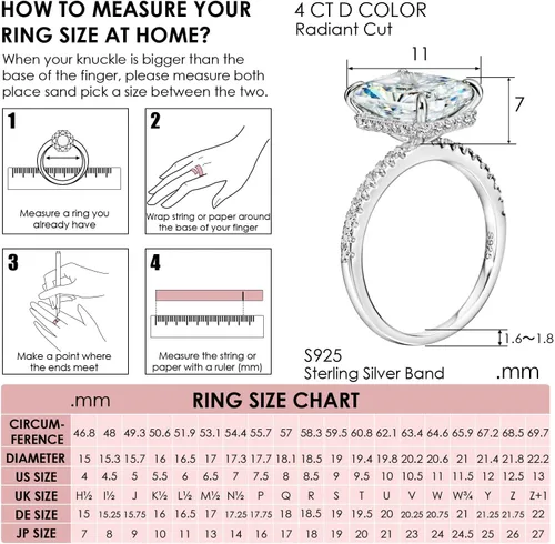 Vista 3 de Michooyel Anillo de compromiso de mujer de corte radiante de 4.0 quilates, anillo de boda de diamantes simulados, anillo de promesa, anillo de boda