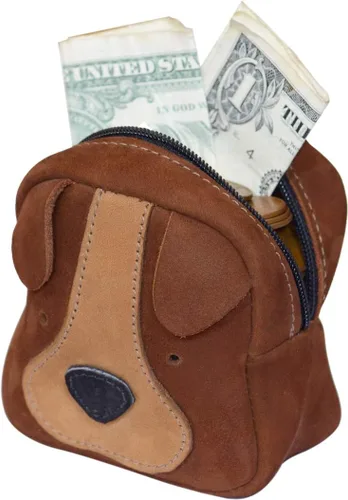 Vista 2 de Hide & Drink, Mini mochila con cara de perro, monedero hecho a mano de cuero de grano completo, gamuza Swayze