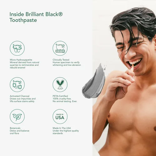 Vista 7 de Terra & Co. Brilliant Black Hydroxyapatite - Pasta de dientes para blanquear los dientes, hecha en Estados Unidos, pasta de dientes natural
