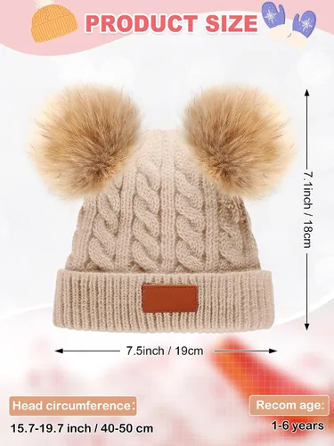 Vista 2 de SATINIOR Juego de 3 guantes de gorro para niños pequeños, sombreros de invierno cálidos de punto con lazo para bebés niñas niños de 0 a 6 años