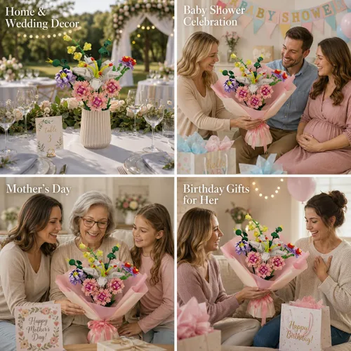 Vista 4 de Chodia Bloques de construcción de ramo de flores, clavel rosa artificial, colección botánica, juegos de ladrillos, kits de Navidad, cumpleaños