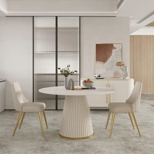 Vista 2 de Mesa de comedor de piedra interizada Simplicity Comedor Cafetería Muebles para el hogar, Mesa de comedor redonda creativa nórdica Mesa auxiliar