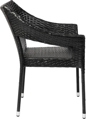 Vista 8 de BizChair Silla de patio de grado comercial, silla de comedor apilable de mimbre de ratán PE para todo tipo de clima, negro