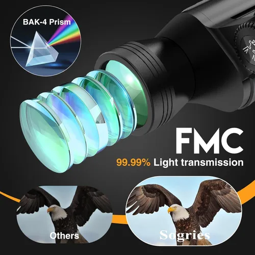 Vista 2 de Prismáticos HD de 8 x 40 para adultos, impermeables y compactos para observación de aves, viajes, visión con poca luz, agarre antideslizante, óptica