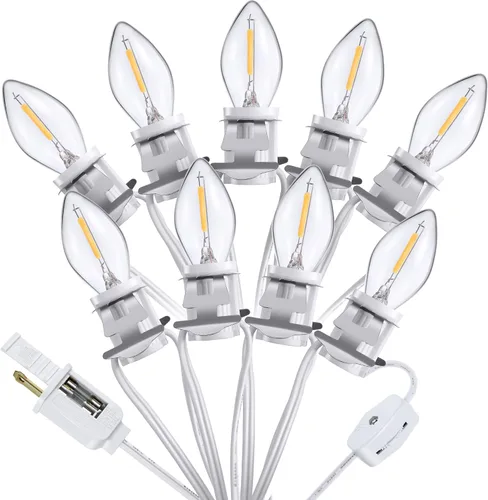 Vista 8 de Hohean Meonum - Cable de accesorios con 10 bombillas LED, cable de luz C7 de aldea navideña con dos fusibles de repuesto, cadena de luces de molde