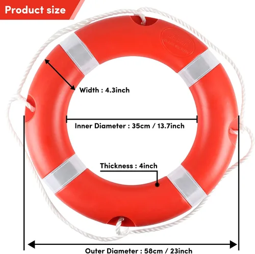Vista 3 de Anillo salvavidas para la seguridad de la navegación, anillos de seguridad para barcos de 23 y 28 pulgadas con tira reflectante y líneas de agarre