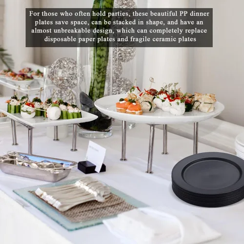 Vista 7 de Berglander Juego de 12 platos de plástico negro de 10 pulgadas, platos planos reutilizables e irrompibles, platos de ensalada, cuencos para pasta