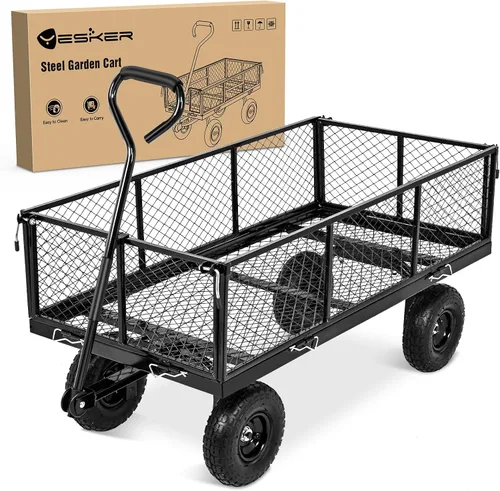 Vista 9 de Yesker Carros de Jardín - Carro Volquete de 600 libras con Ruedas Inflables Todo Terreno para Patio, Césped, Granjas, Jardinería - Carretilla