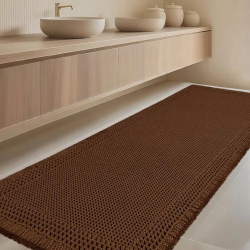 Vista 44 de Tapete de baño con diseño de gofre, moderno, bohemio, absorbente, antideslizante, ultrasuave, lavable a máquina, con letra de baño, dormitorio