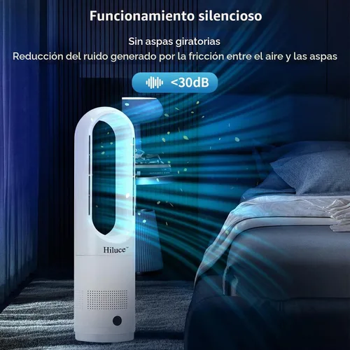 Vista 6 de Hiluce Ventilador sin aspas para dormitorio, ventilador de enfriamiento de torre, control remoto silencioso de 20 dB, 8 velocidades, temporizador