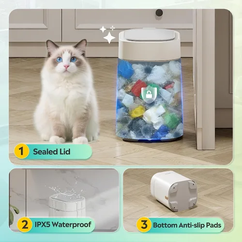 Vista 6 de WLIVE Basurero automático de baño de 3.2 galones / 12 litros, con sensor de movimiento, con anillo de fijación de bolsa, cesta de basura pequeña
