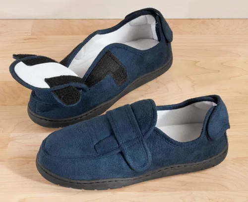 Vista 2 de Zapatilla ajustable de felpa azul marino, Azul marino