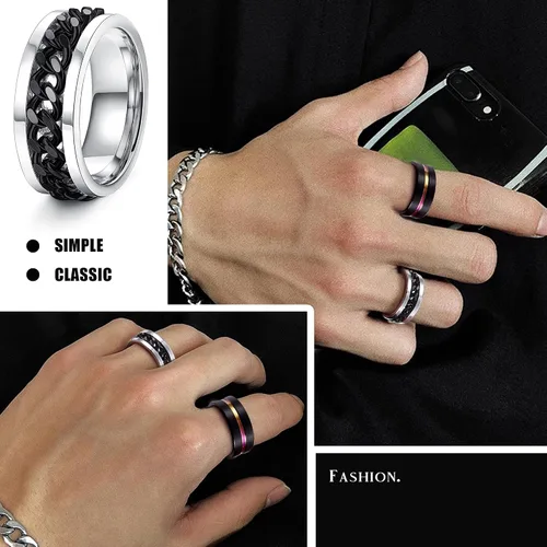 Vista 4 de Besteel Juego de 16 anillos giratorios de acero inoxidable para hombres y mujeres, anillos para aliviar el estrés y la ansiedad, color negro