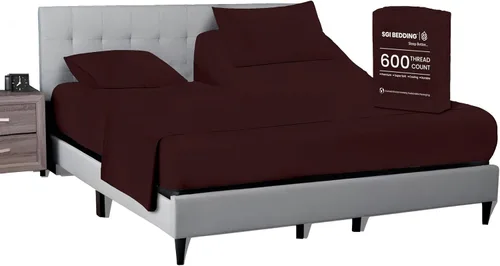Vista 16 de SGI bedding Sábana Queen de 28 pulgadas con cabecera flexible y parte superior dividida, 100% algodón egipcio - 600 número de hilos, sábanas